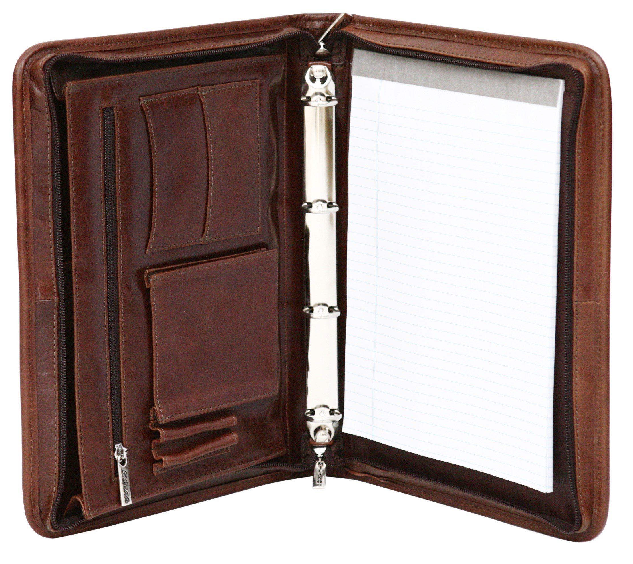 San Babila Grain Leather Zipped Folio A4 Conference Folder Organizer Presentation Portfolio