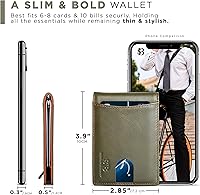 Vista 6 de SERMAN BRANDS - Billetera sencilla de cuero genuino con bloqueo RFID para hombre, billetera delgada con bolsillo frontal y clip para dinero