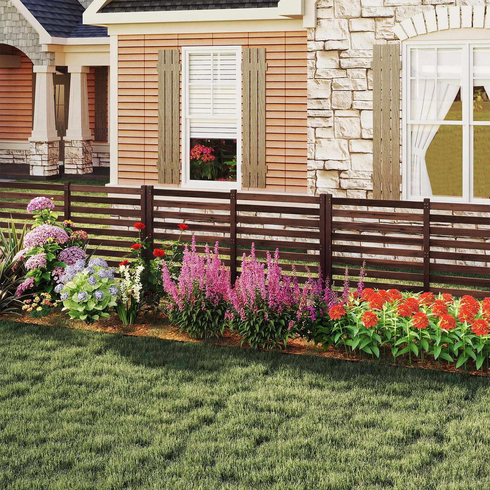 COSTWAY Recinzione da Giardino in Legno Massello, Schermo per Privacy da Esterno Regolabile, Pannelli Privacy da Giardino per Condizionatore e Bidoni della Spazzatura e Divisorio di Spazio (Marrone)