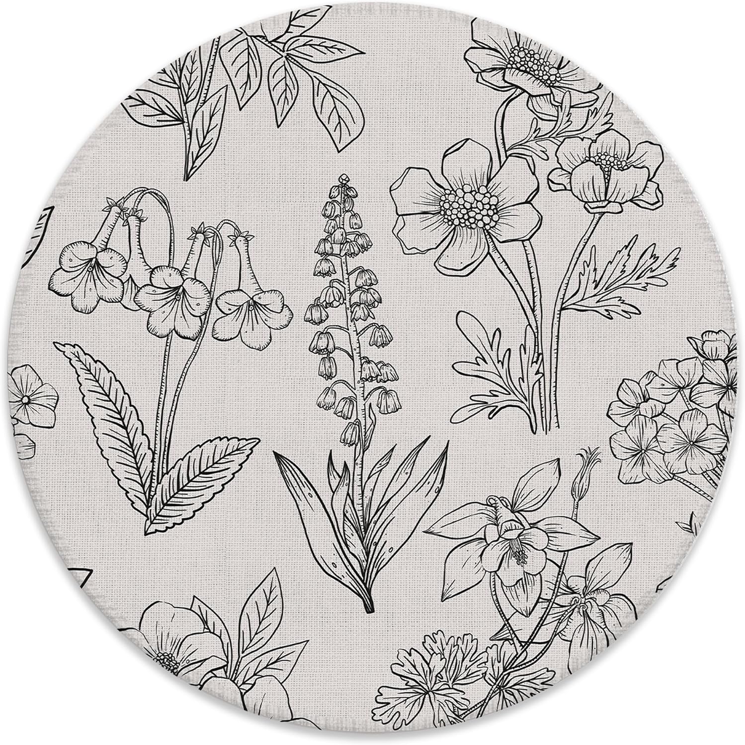 Black and White Floral Mouse Pad for Desk, Vintage Neutral Botanical Flower Mousepad for Work Wireless Mouse Computers Laptop Desk Accessories, 7.9x7.9 Inch