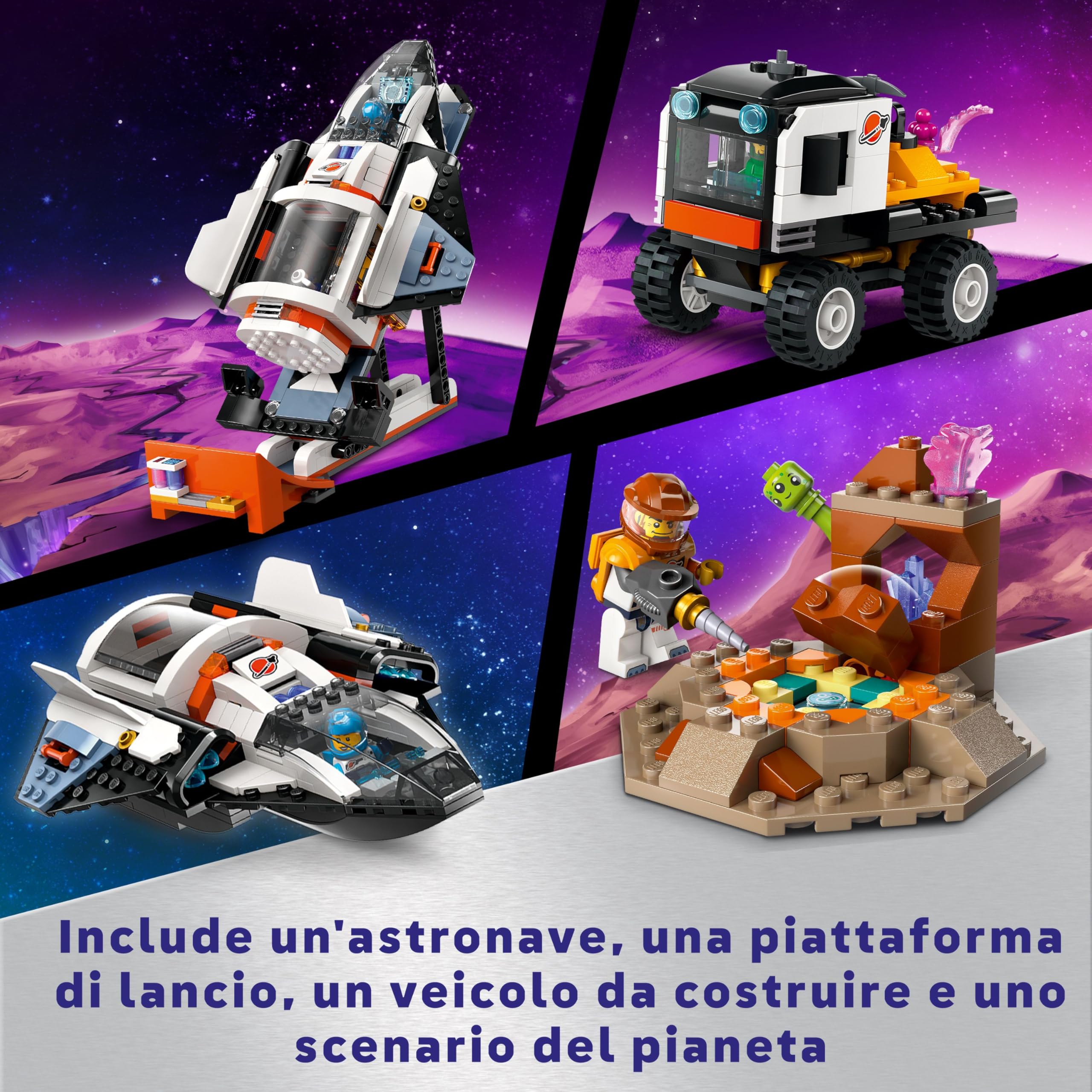 LEGO City Base Spaziale e Piattaforma di Lancio, Gioco per Bambini da 8 Anni in su con Gru Giocattolo a 360 Gradi, Astronave, Veicolo Rover, 6 Minifigure di Astronauti, Robot e 2 Alieni 60434