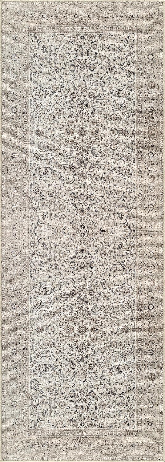 Traditional Beige & Off White Washable Bordered Rug by Bloom Rugs | Non-Slip