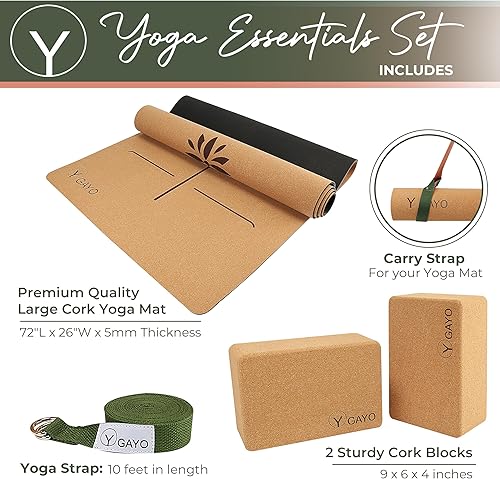 Miniatura 6 de Y O Gayo Kit esencial de yoga todo en uno de corcho de alta calidad, tapete de yoga de corcho grande de 0.197 in y bloques con correa de transporte