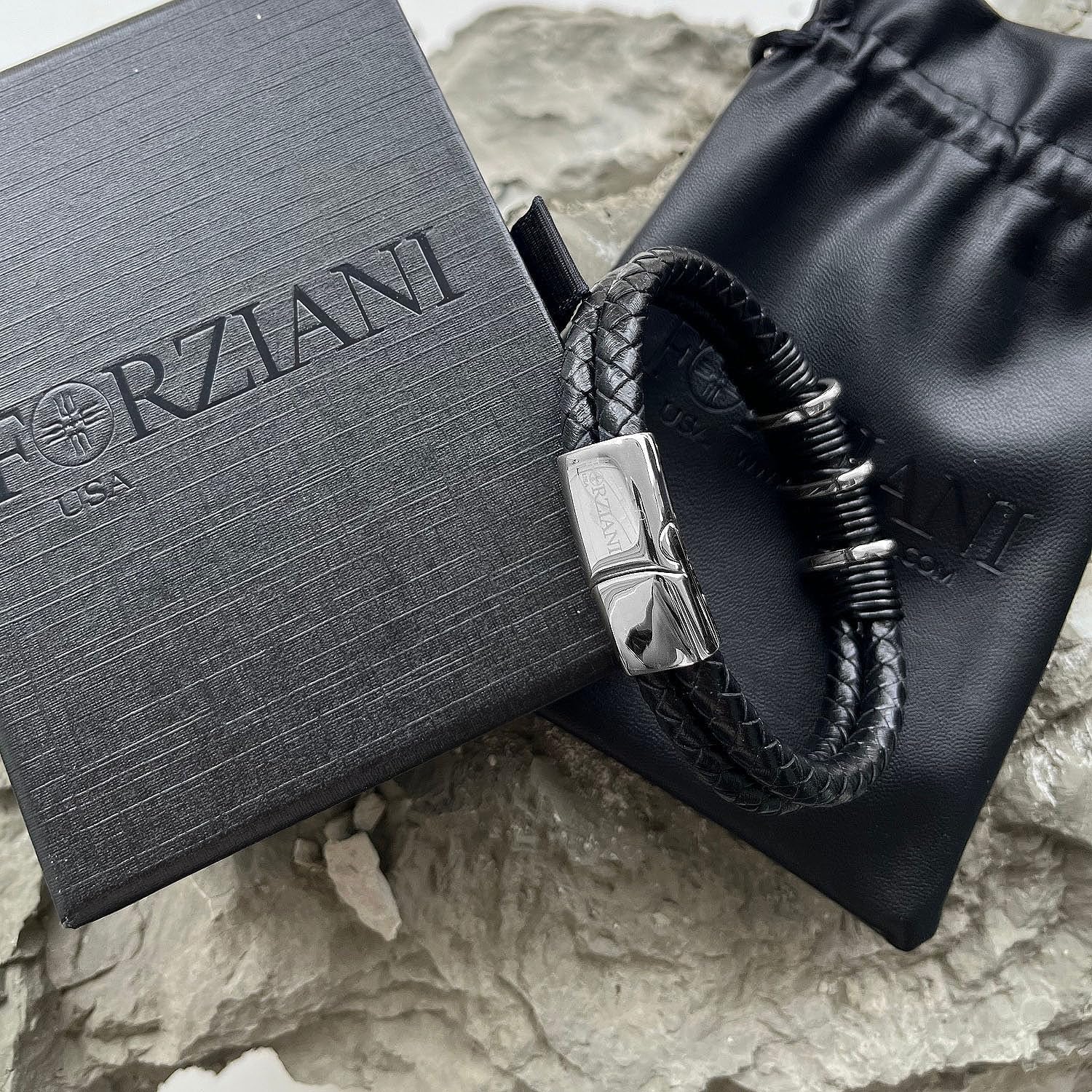 Forziani Mens Premium Black Nappa Leather Bracelet - Genuine Braided Leather Bracelet with Stainless Steel Clasp - Size Medium - Gift Packaging Included - Mens Gifts - Image 4