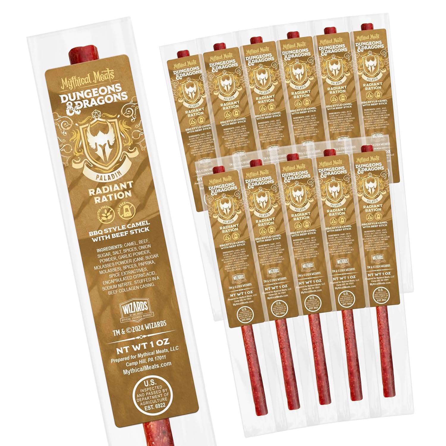 Mythical Meats Dungeons & Dragons Radiant Ration (Paladin) - 12 Jerky Sticks - BBQ Style Camel with Beef Stick, Gluten Free, MSG Free