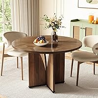 LITTLE TREE 39-Inch Round Farmhouse Dining Table for 4, Rustic Dark Brown Kitchen Table with X-Shaped Pedestal Base