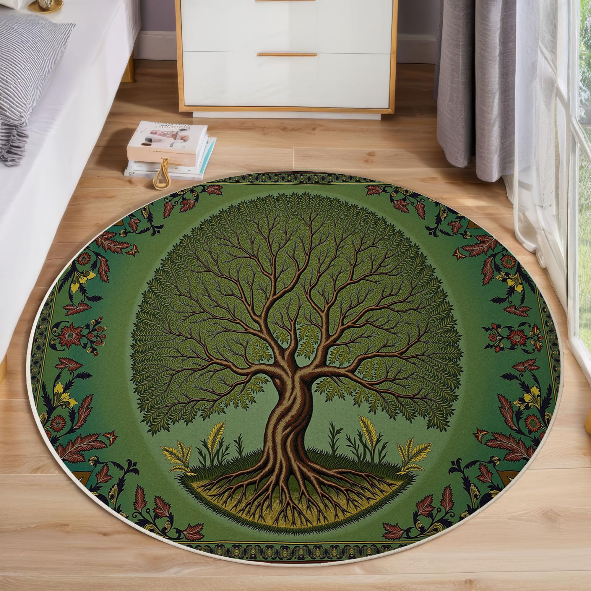 Tapis rond arbre de vie fantastique 80 cm antidérapant pour le salon