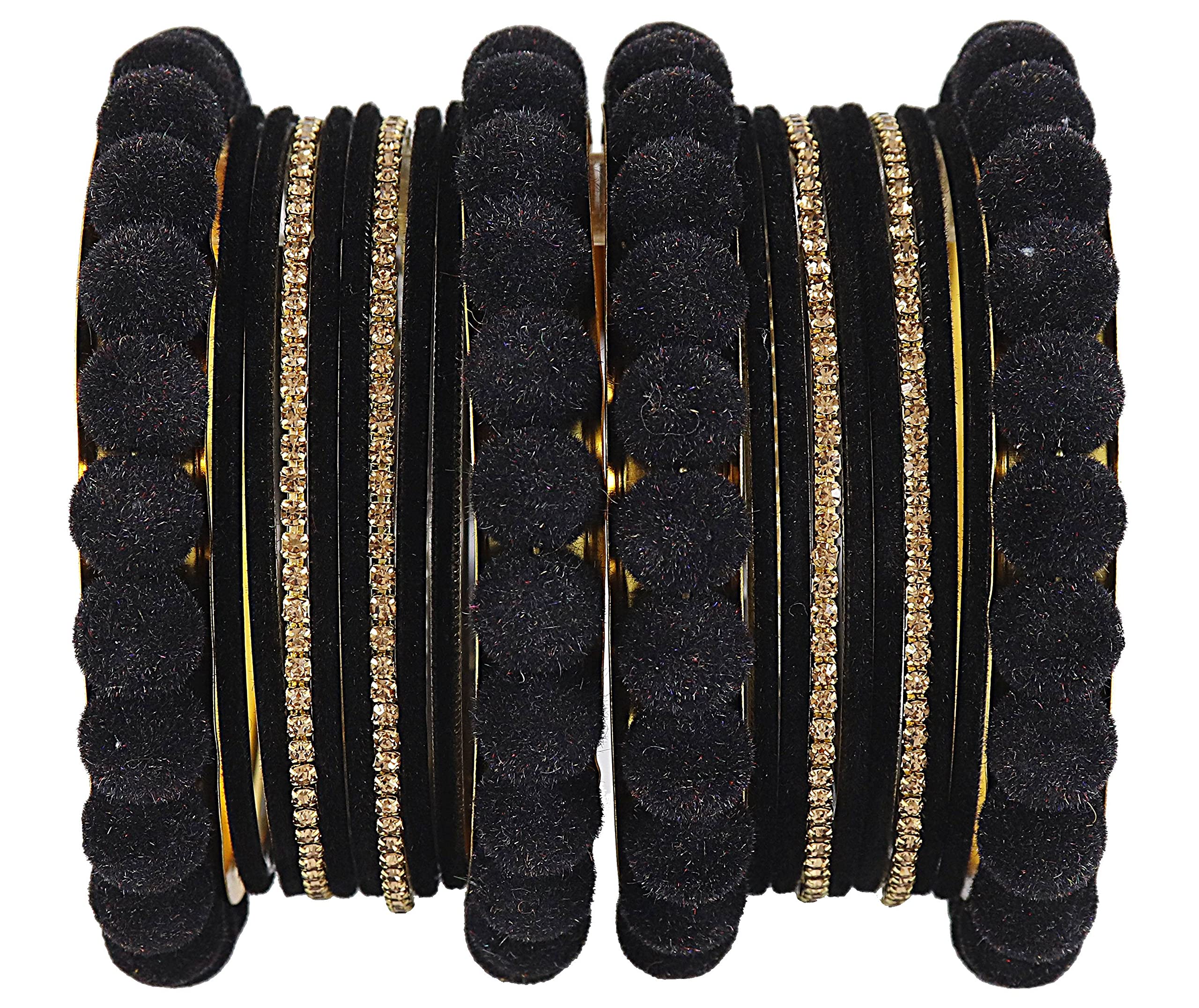 NMII Fancy Metal Bangles Set For Women | Velvet Bangles | Short chuda Set | Metal Chudi Set | Designer Women Bangles | Chooda Set for bridal | black bangles | Fashion Jewellery,(RB2_Black-2.6) (B095QL72PK) Amazon Price History, Amazon Price Tracker