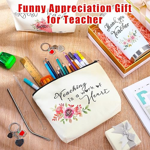 Miniatura 3 de Juego de 12 piezas de regalos de agradecimiento para profesores, temas florales, incluye 4 tazas de acero inoxidable de 20 onzas, 4 llaveros, 4