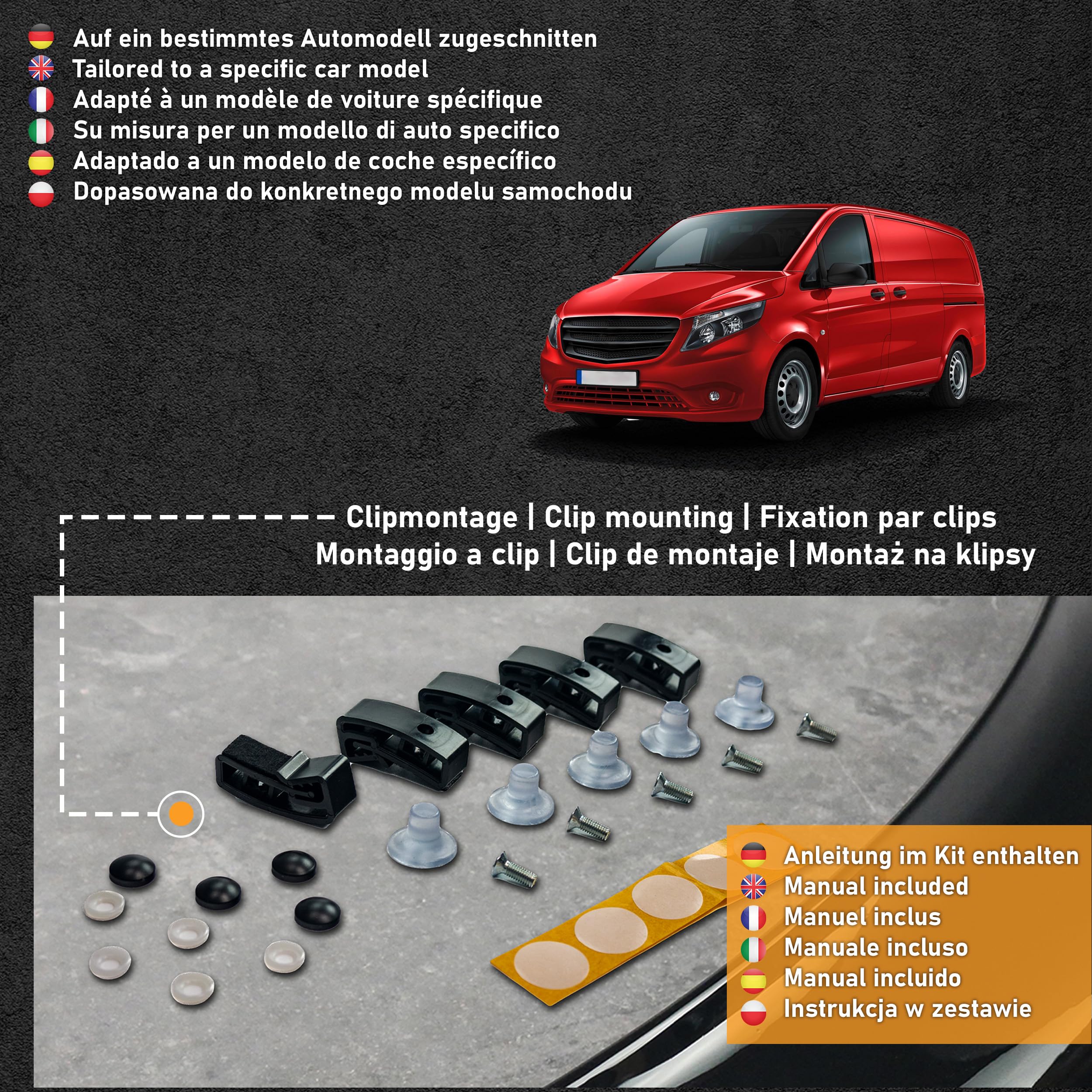 CHROMEMASTER | Auto Zubehör; Steinschlagschutz; Motorhaubenabdeckung Kompatibel mit Mercedes Vito W447 ab Bj. 2014 | ABS-Kunststoff | Motorhaubenschutz Deflektor Schützt die Motorhaube vor Steinen