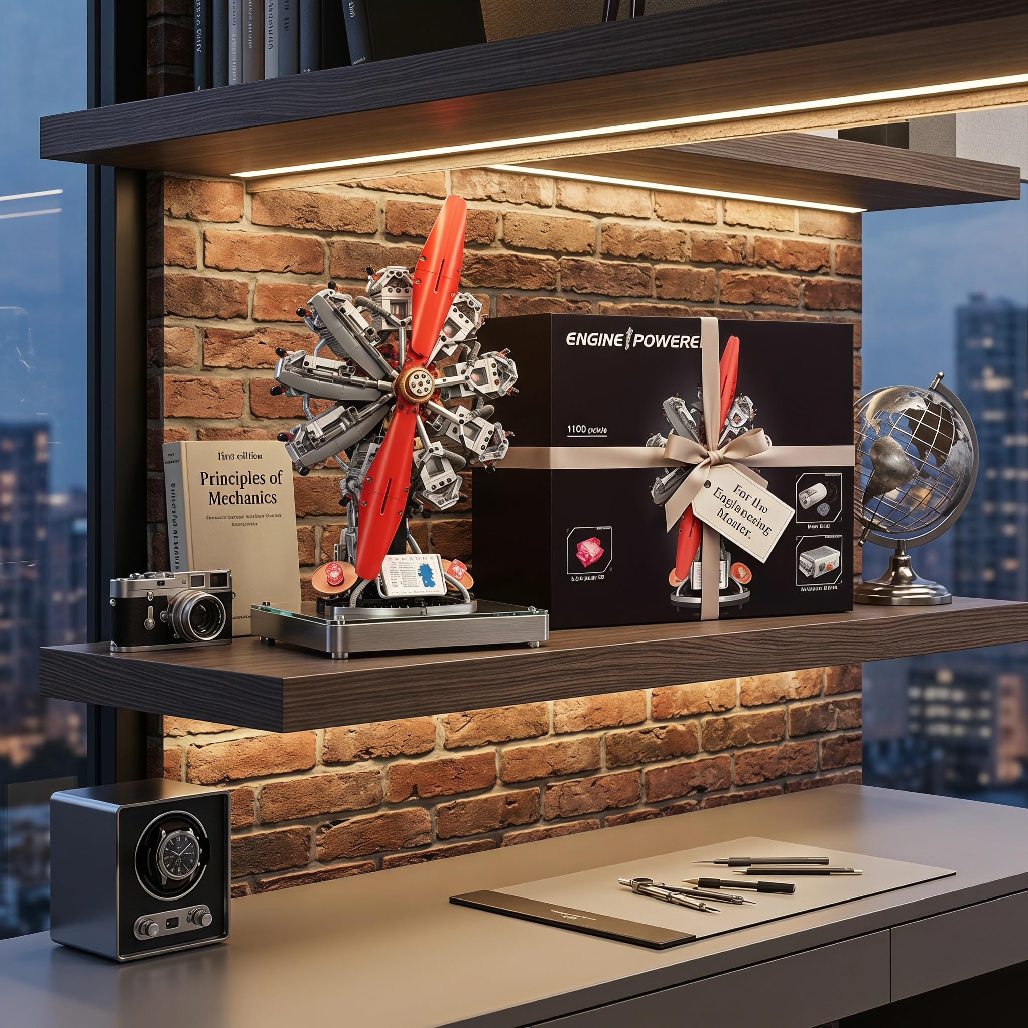 Maqueta Motor 9 Cilindros Radial 1100 Piezas – Hélice Eléctrica | Kit Motor Miniatura Adultos Stem Maquetas para Montar Idea Regalo Hombre