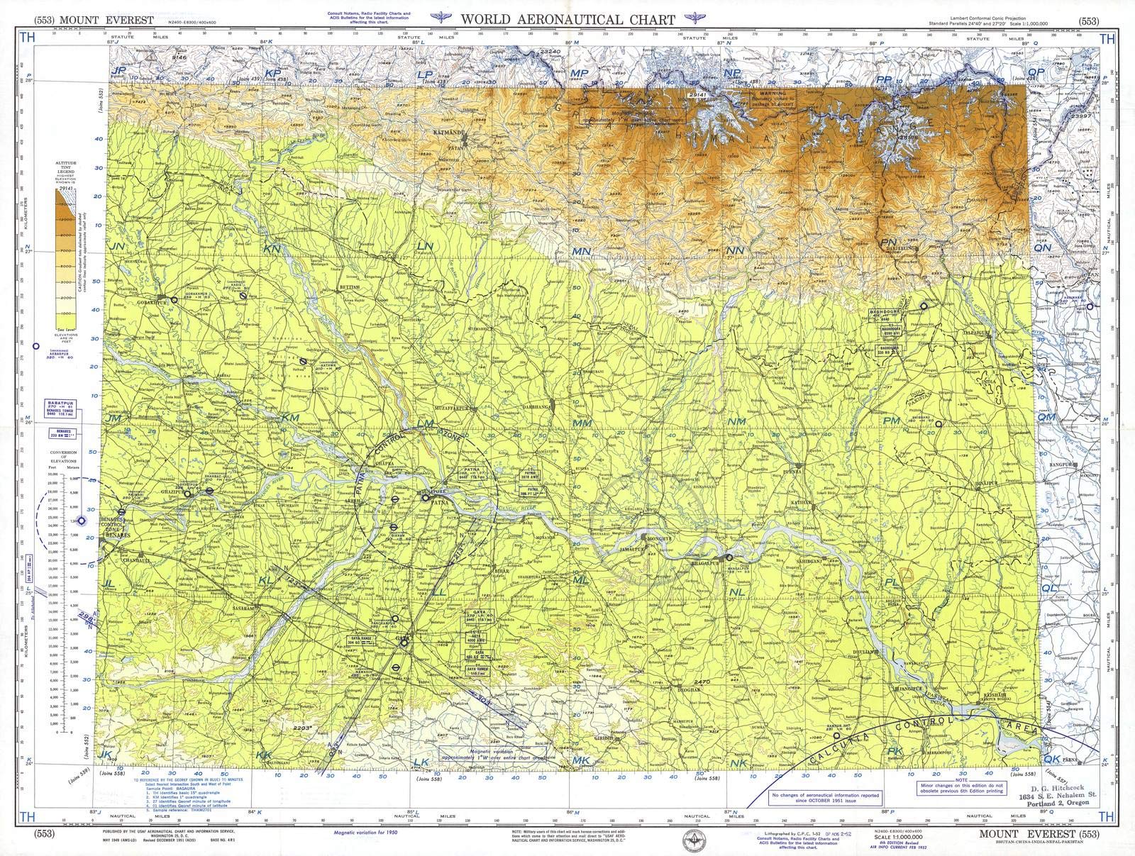 Buy Historic World Aeronautical Chart. Everest (553). 1952, Vintage