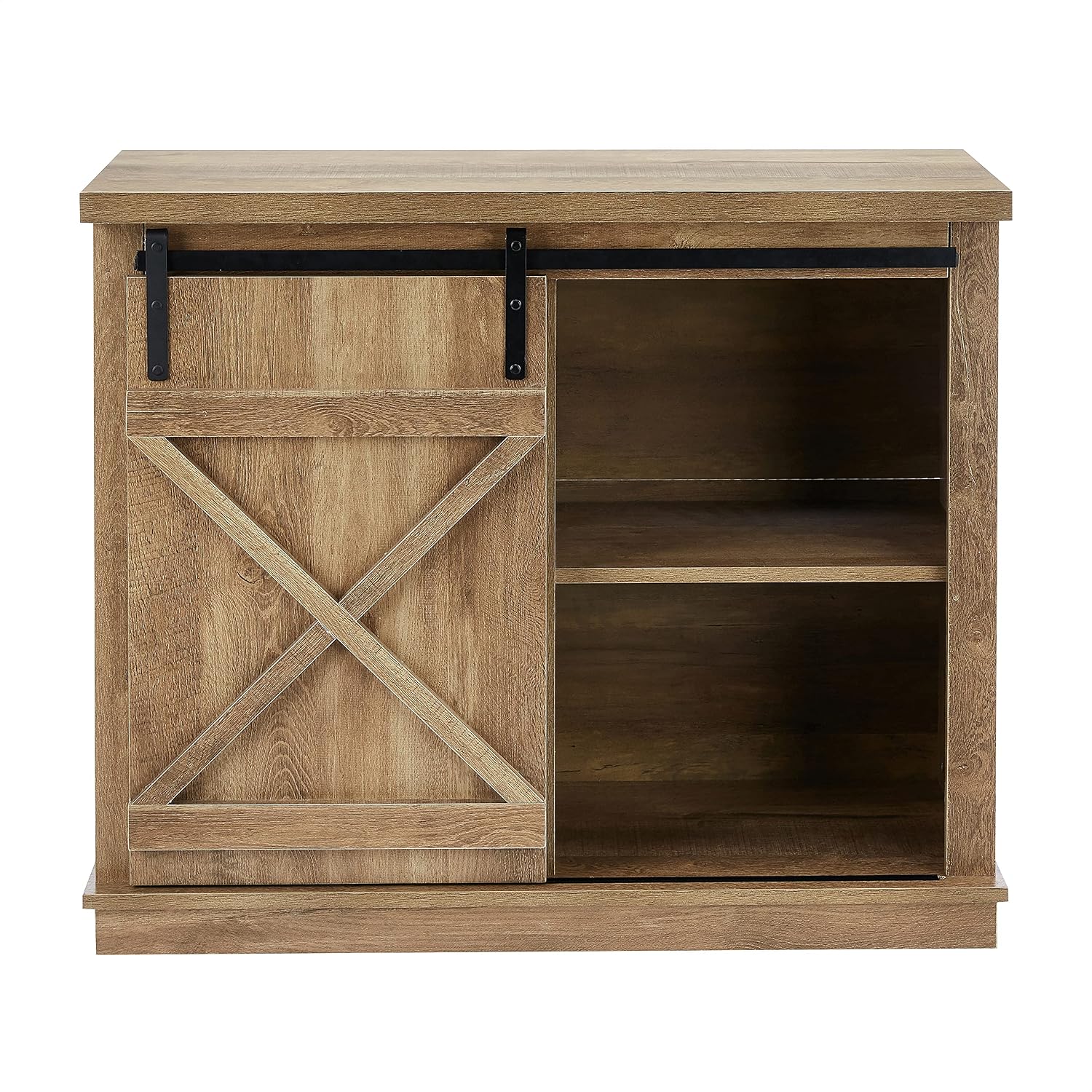 ROCKPOINT Entryway Cabinet with Slide Barn Door,Storage Sofa Table,Dark Oak