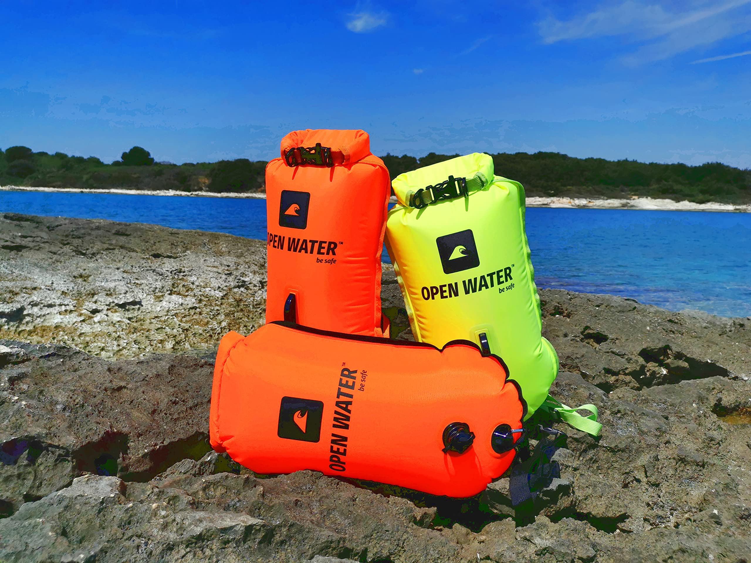 OPENWATER Bouée gonflable pour la natation et le sac à dos 3en1 - grande bouée avec une poche sèche pour les choses 28L - bouée de triathlon