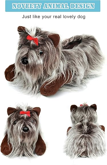 Winter Indoor Fuzzy Novelty Dierenpantoffels voor Vrouwen Mannen Pluche Zachte Gezellige Warme Pantoffels (41/44 EU,Yorkshire-hond