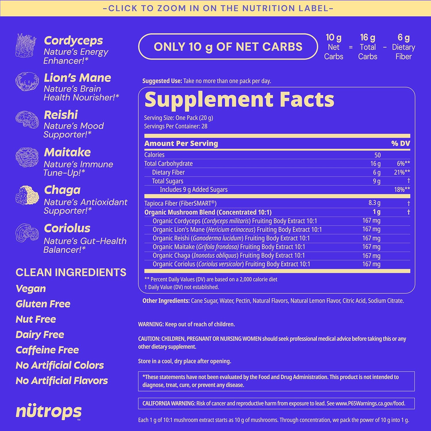 Grüns Nutrops Lions Mane Mushroom Gummies for Adults, Functional Nootropics, Herbal Brain Supplement for Energy, Brain Health, Cognitive, Memory & Focus, Reishi, Chaga, Cordyceps, Coriolus, 28 Count