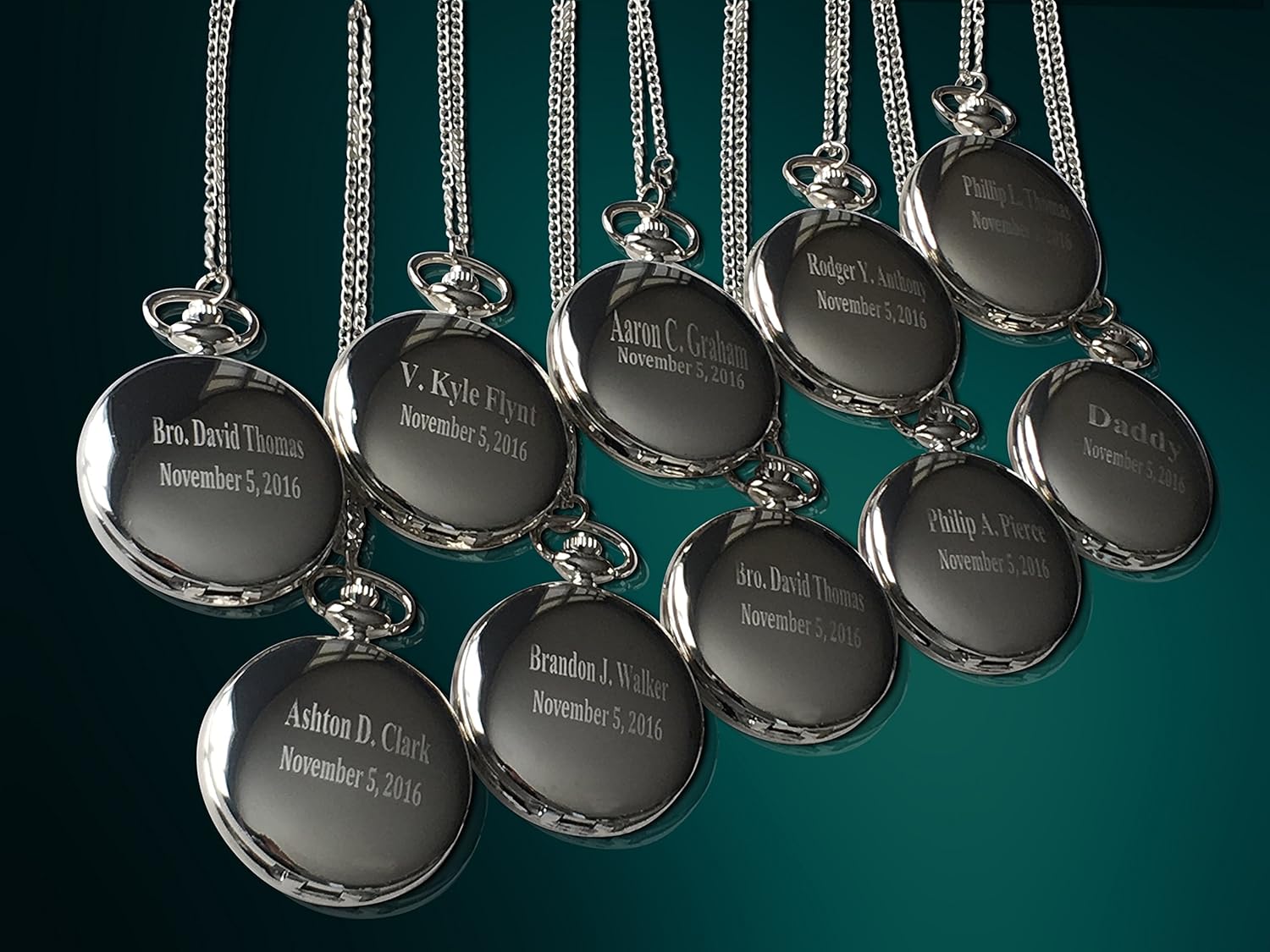 8 Personalized Pocket Watches, Set of 8 Groomsmen Wedding Unique Gifts, Chain, Box and Engraving Included, Comes in 4 Colors (Silver) (Gold Vintage) (Rose Gold) (Silver)