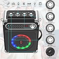 Vista 5 de Altavoz Bluetooth con dos micrófonos inalámbricos, altavoz para exteriores con subwoofer/tweeter, sistema de altavoces PA portátil con control