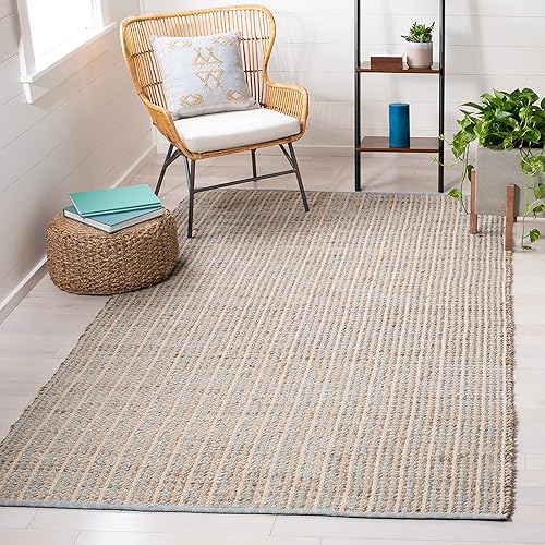 SAFAVIEH Cape Cod Collection - Alfombra decorativa de 3 x 5 pies, natural, hecha a mano de yute a rayas, ideal para zonas de alto tráfico en