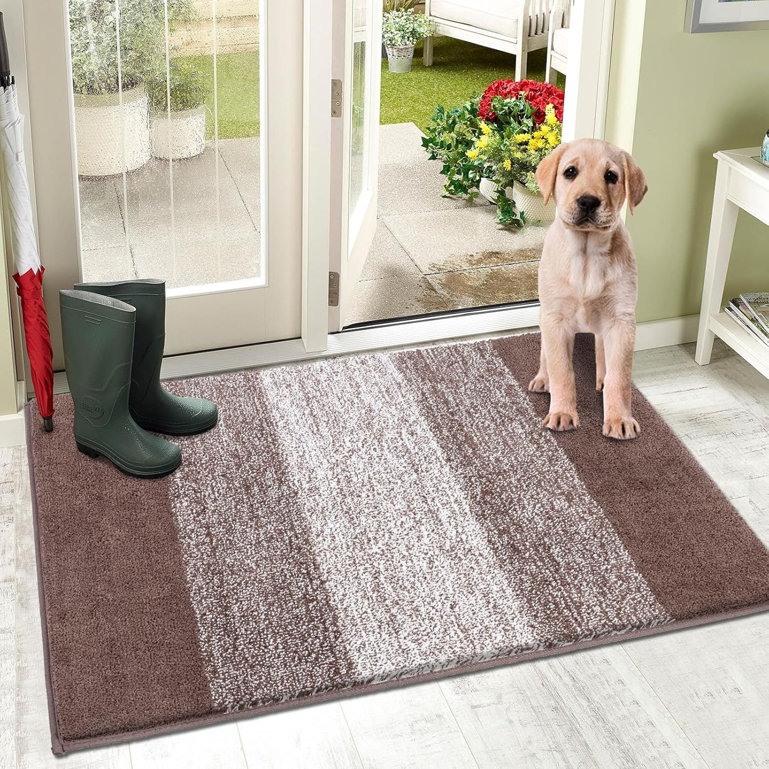 Vaukki Indoor Doormat Entryway Door Rug, Non Slip Absorbent Mud Trapper Mat Inside Floor Mat, Washable Small Door Carpet for Entryway (Coffee, 32''x40'') 32''x40'' Coffee