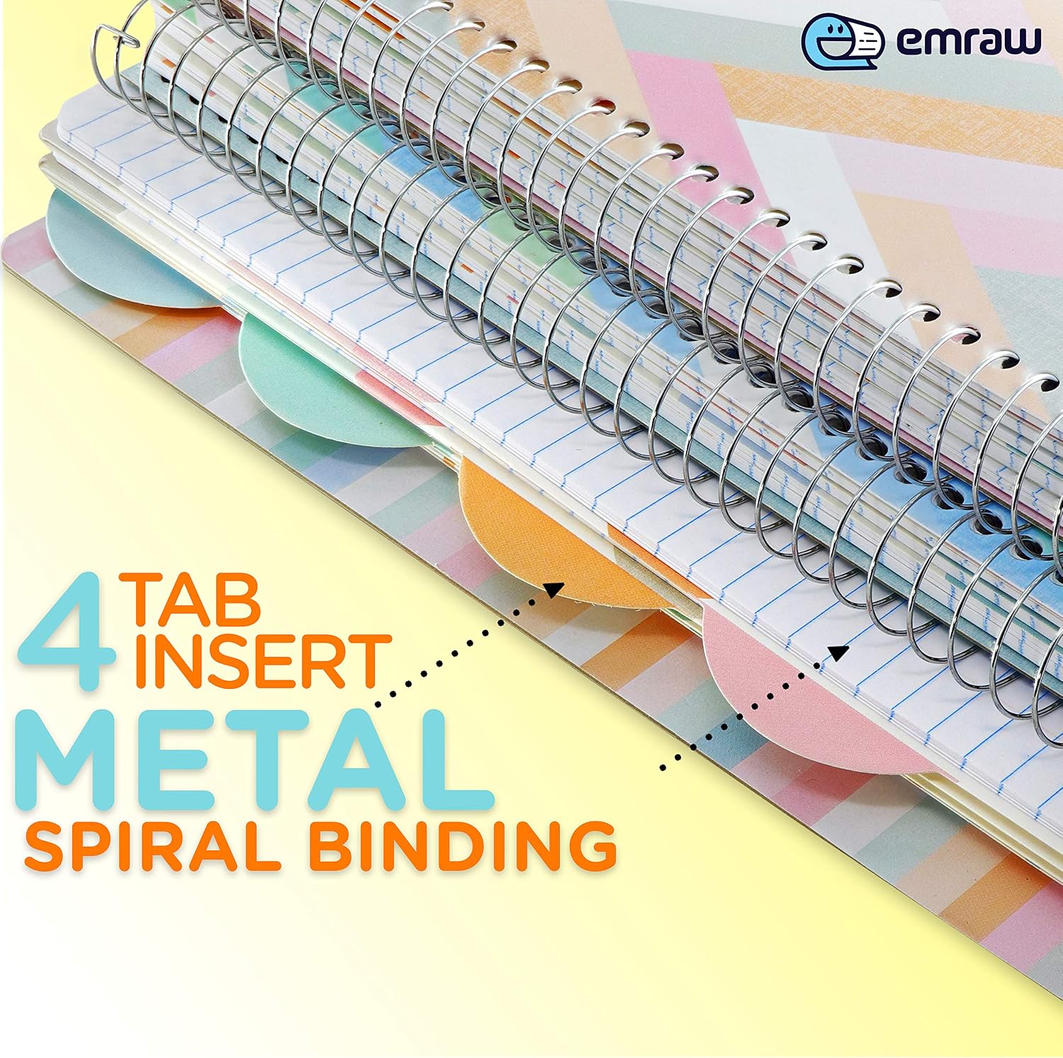 Designed 5 Subject Notebook Spiral 11" x 9.75" Unique Print, Pink Herringbone, Blue Herringbone, Dots, Notebook Ideal for Offices, Kids Schools, Colleges, Summer Breeze Collection (3 Pack) By Emraw