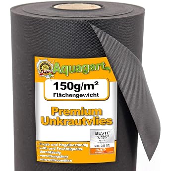 Aquagart Garden Weed Control Fabric 150 g Including 10 Ground Anchors I Environmentally Friendly Polypropylene Weed Control Mat Garden Fleece Water Permeable I Mulch Fleece Root Fleece Against Weeds I Fleece 5 m x 1.5 m