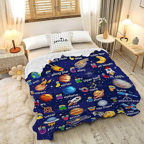 Miniatura 2 de Buyyet Manta del alfabeto espacial, regalo para niñas y niños, amantes del espacio, regalo único del alfabeto, manta de decoración del espacio para