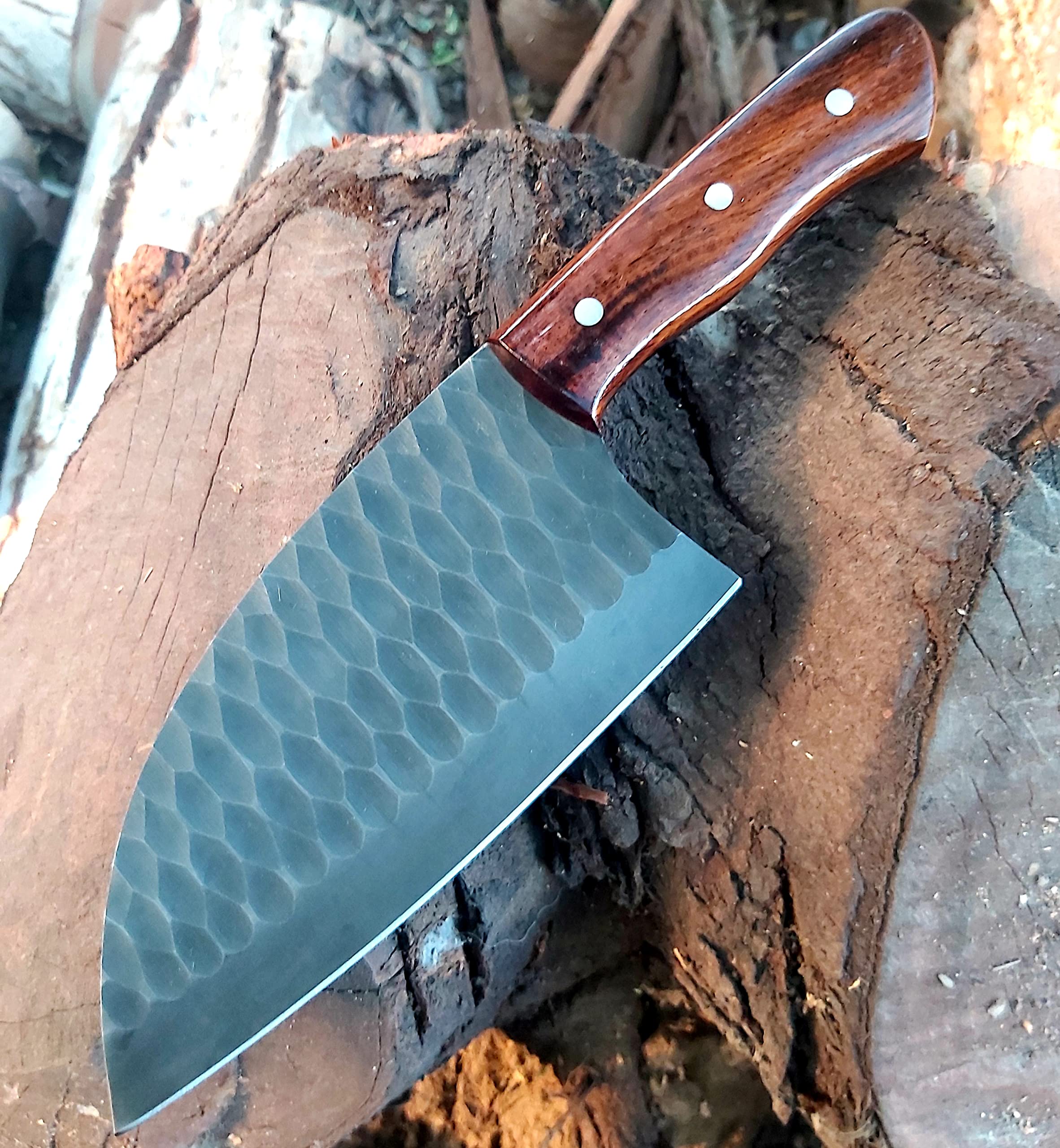 indpt knife Hand Forged Meat Cleaver Chef Chopper in 1095 High Carbon Steel with Rosewood Handle with Leather Sheath Cover