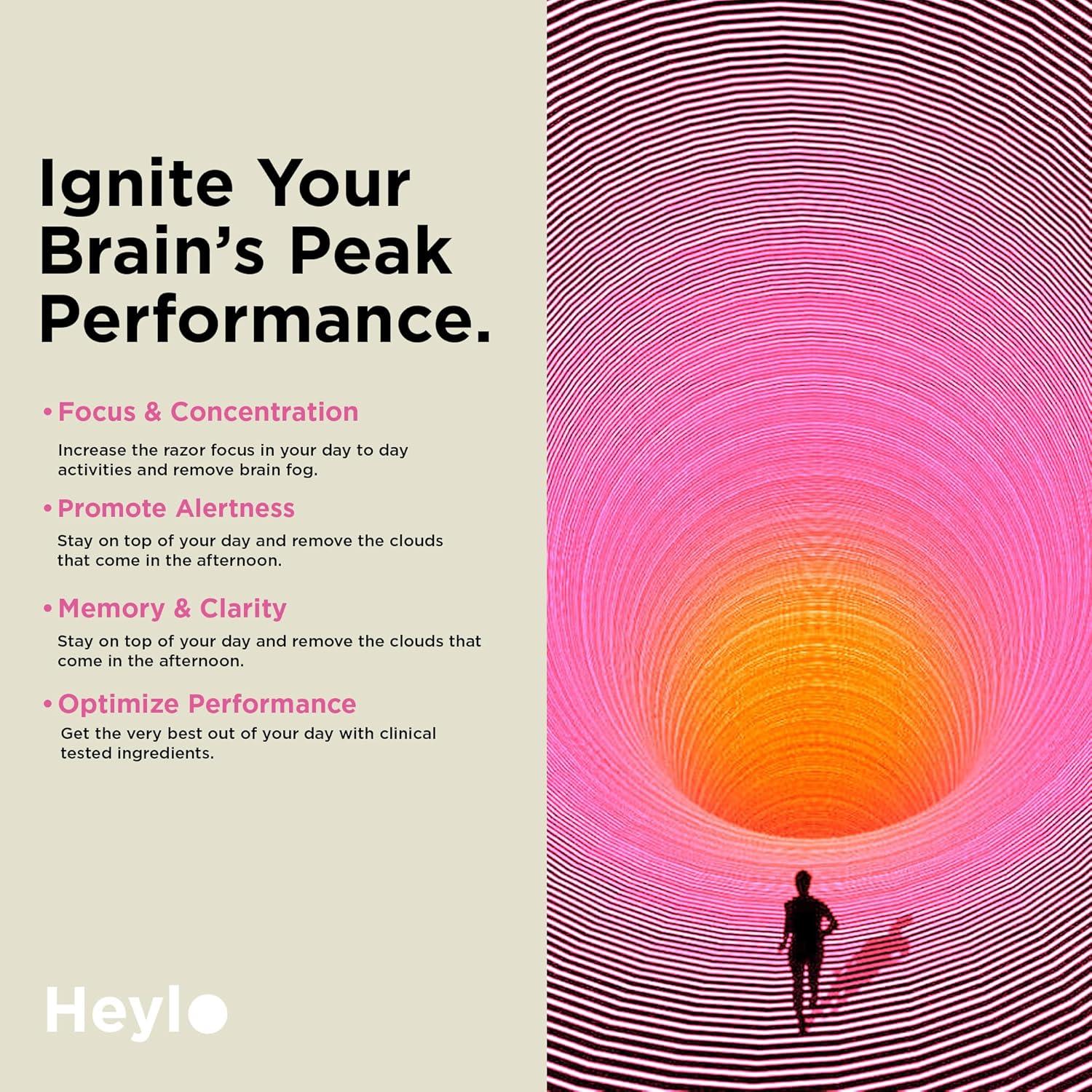 Heylo Nootropic Brain Supplement for Focus, Energy, and Memory | Cognizin® Citicoline, L-Theanine, PurCaf® Caffeine, Phosphatidylserine, B6 | 60 Capsules – Clean, Plant-Based Cognitive Support - Image 5