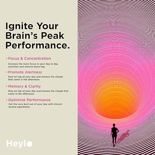 Miniatura 5 de Heylo - Suplemento cerebral nootrópico para concentración, energía y memoria Cognizin Citicolina, L-teanina, cafeína PurCaf, fosfatidilserina, B6