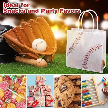 MIMIND 30 Pieces Baseball Gift Bags Baseball Party Favor Goodie Bags with Handles 8 x 8 x 3.15 Inch, Clear PVC Bags Sport Theme Treat Bag for Sports Team Birthday Holiday Party Supplies