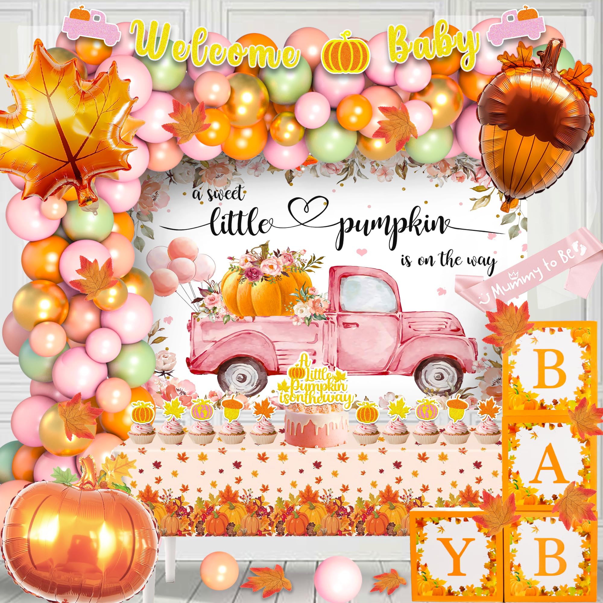 A Little Pumpkin is On the Way Baby Shower Decorations, Thanksgiving Pumpkin Baby Girl Baby Shower Decorations Kit, Fall Pumpkin Baby Shower Girl Supplies, Autumn Baby Shower Decorations for Girl