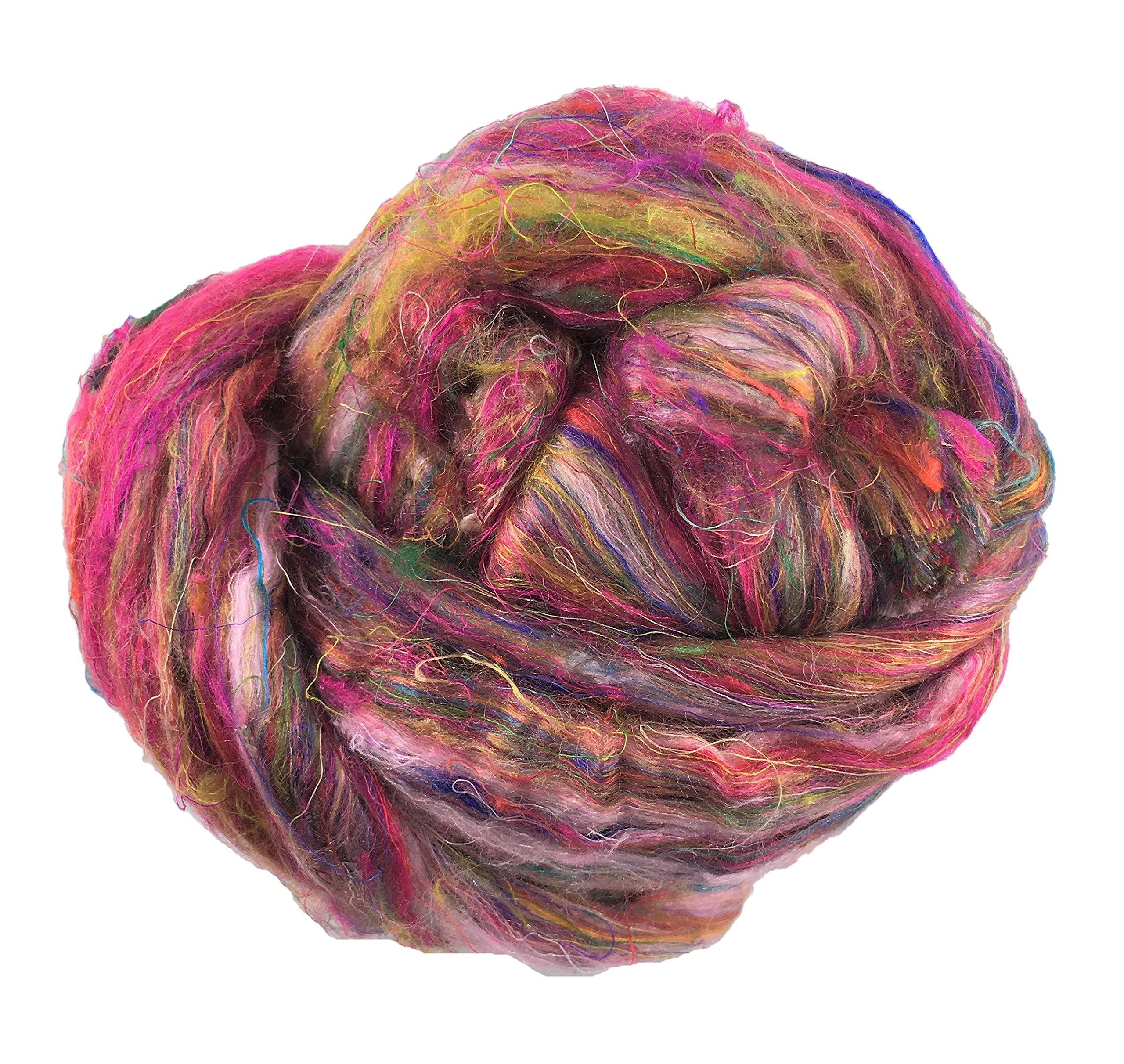 Molten Designs Vibrant Colors Sari Silk For Needle/Wet Felting & Spinning - Nova Glow - 20 Gms