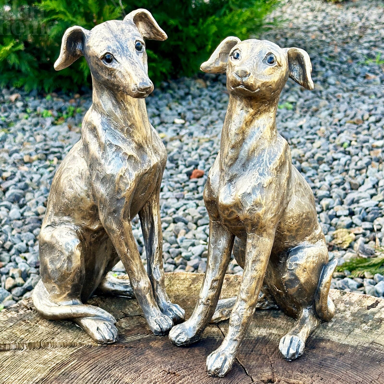 Darthome Set Of 2 Gold Regal Greyhound Garden Statues Resin Outdoor Sitting Dog Ornaments