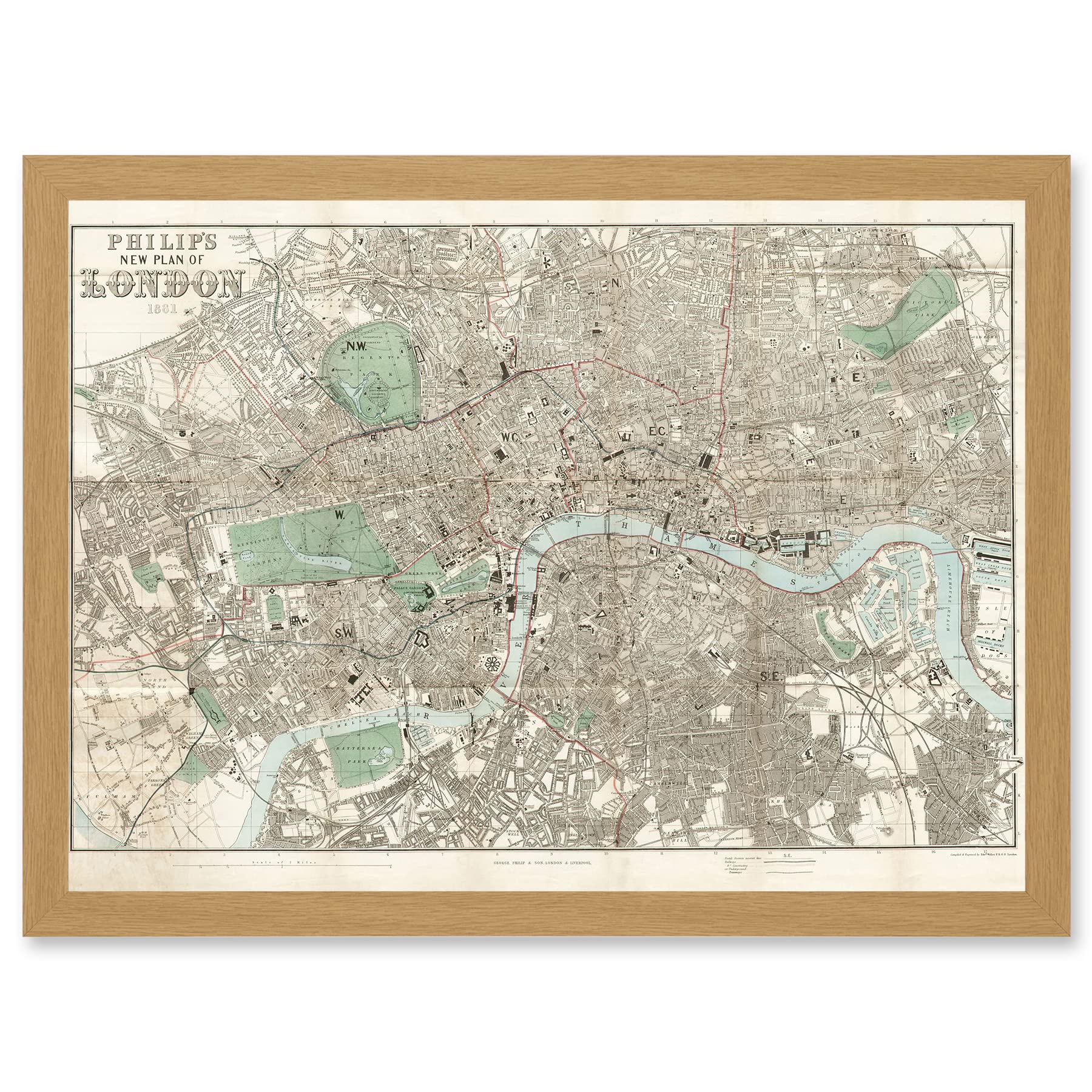 Artery8 Map Philip 1881 London City England New Plan Chart Artwork Framed Wall Art Print A4