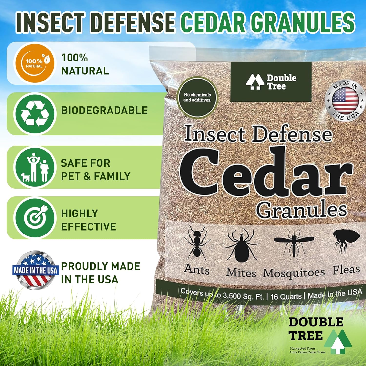 Double Tree Home and Garden Cedar Granules | Repels Fleas, Ticks, Ants, and Mosquitos | Rich Cedar Scent | Non Toxic | Pet Safe | 1 Bag (16 Quarts) - Image 2