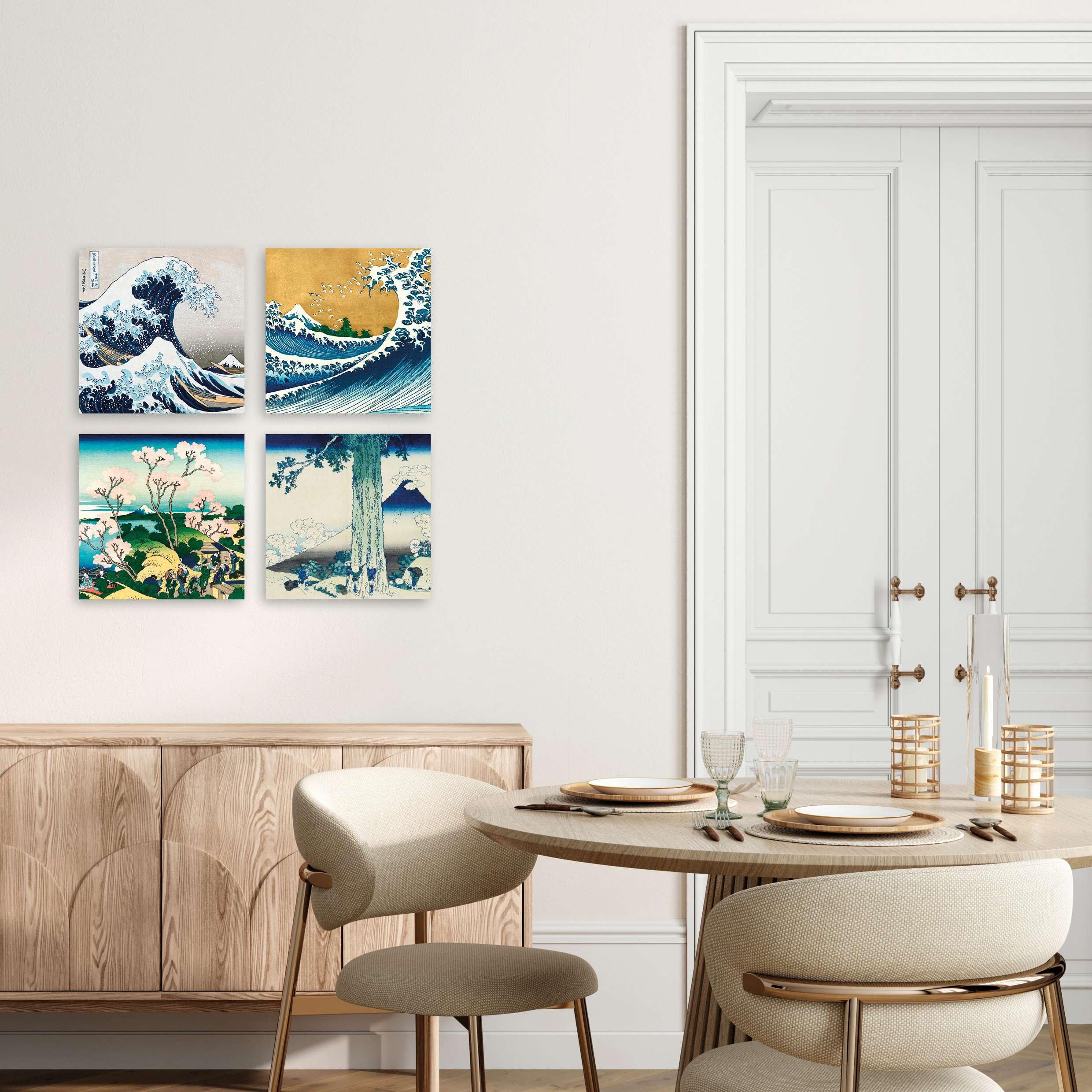 LuxHomeDecor Set di 4 quadri 30x30 cm – stampa su tela con telaio in legno stile arte giapponese – Katsushika Hokusai