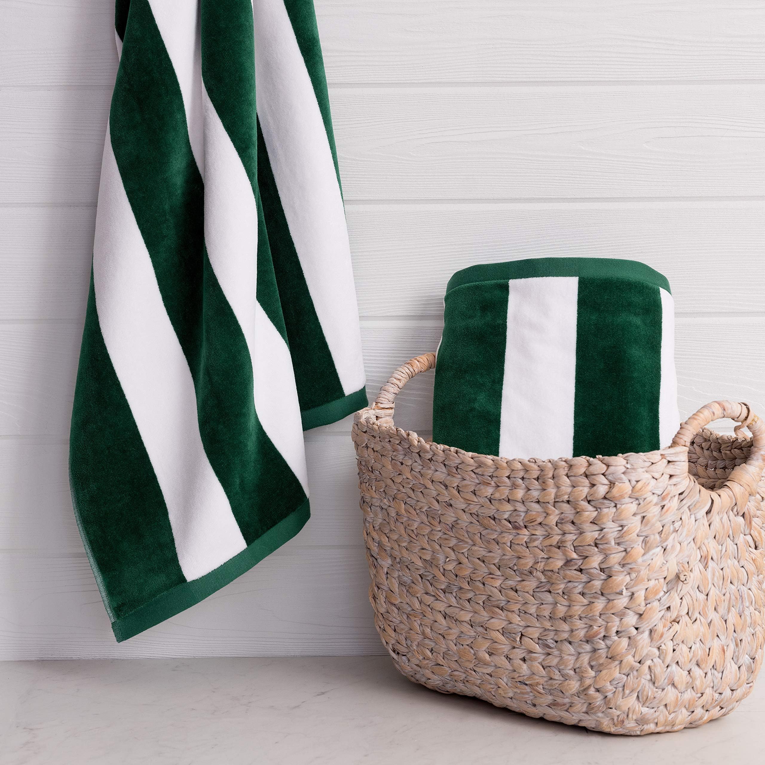 Welhome Cabana Beach Towel - Set of 2-100% Turkish Cotton - Oversize Towels 40"x72" - Pool & Beach - Supersoft - Ultra Absorbent - Quick Dry - Machine Washable - 450 GSM - Green