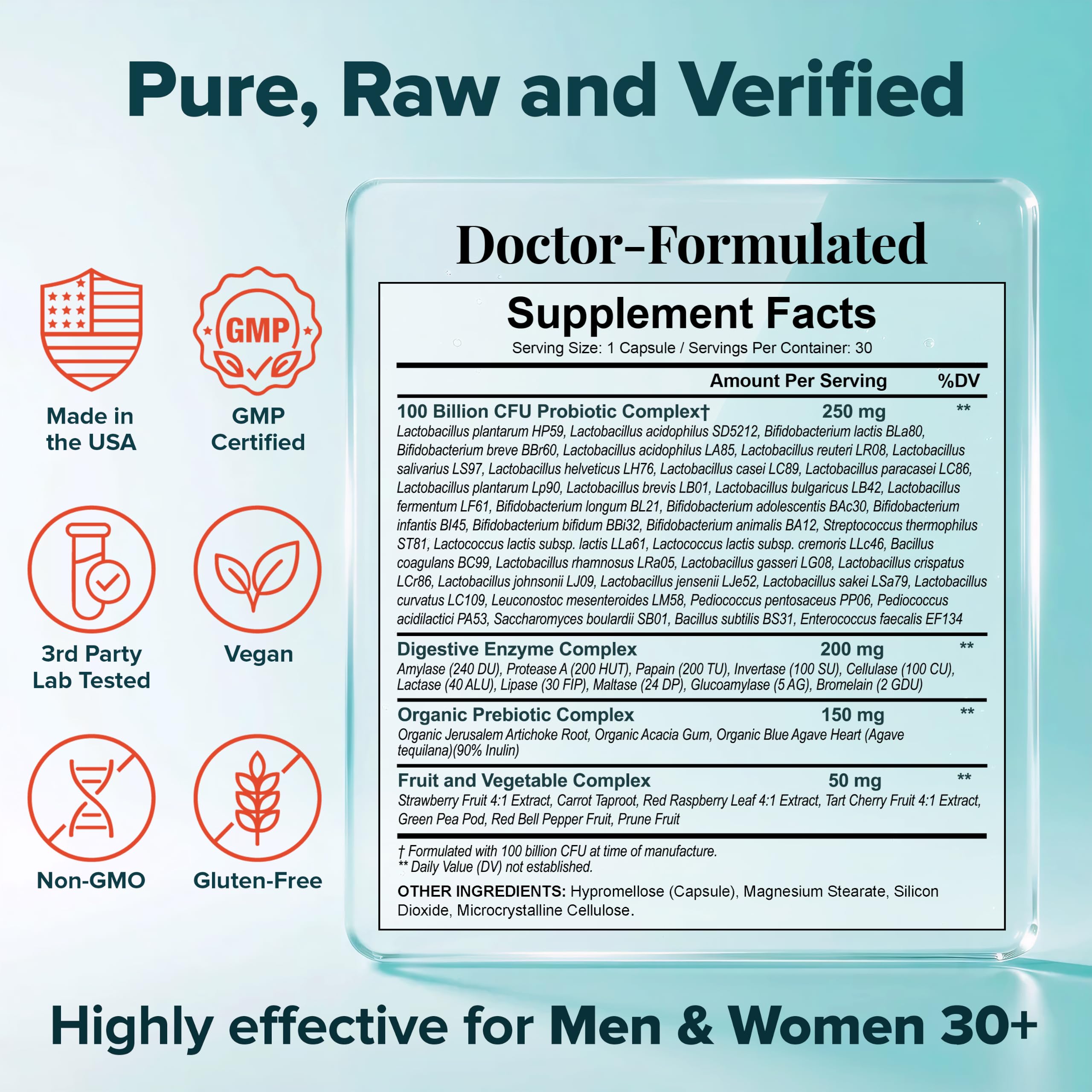 Wholesome Wellness Organic Raw Probiotics 100 Billion CFU, Dr Formulated for Women and Men, Complete Adult Supplement with Prebiotics, Probiotics and Digestive Enzymes; 30 Capsules — Amazon image 2