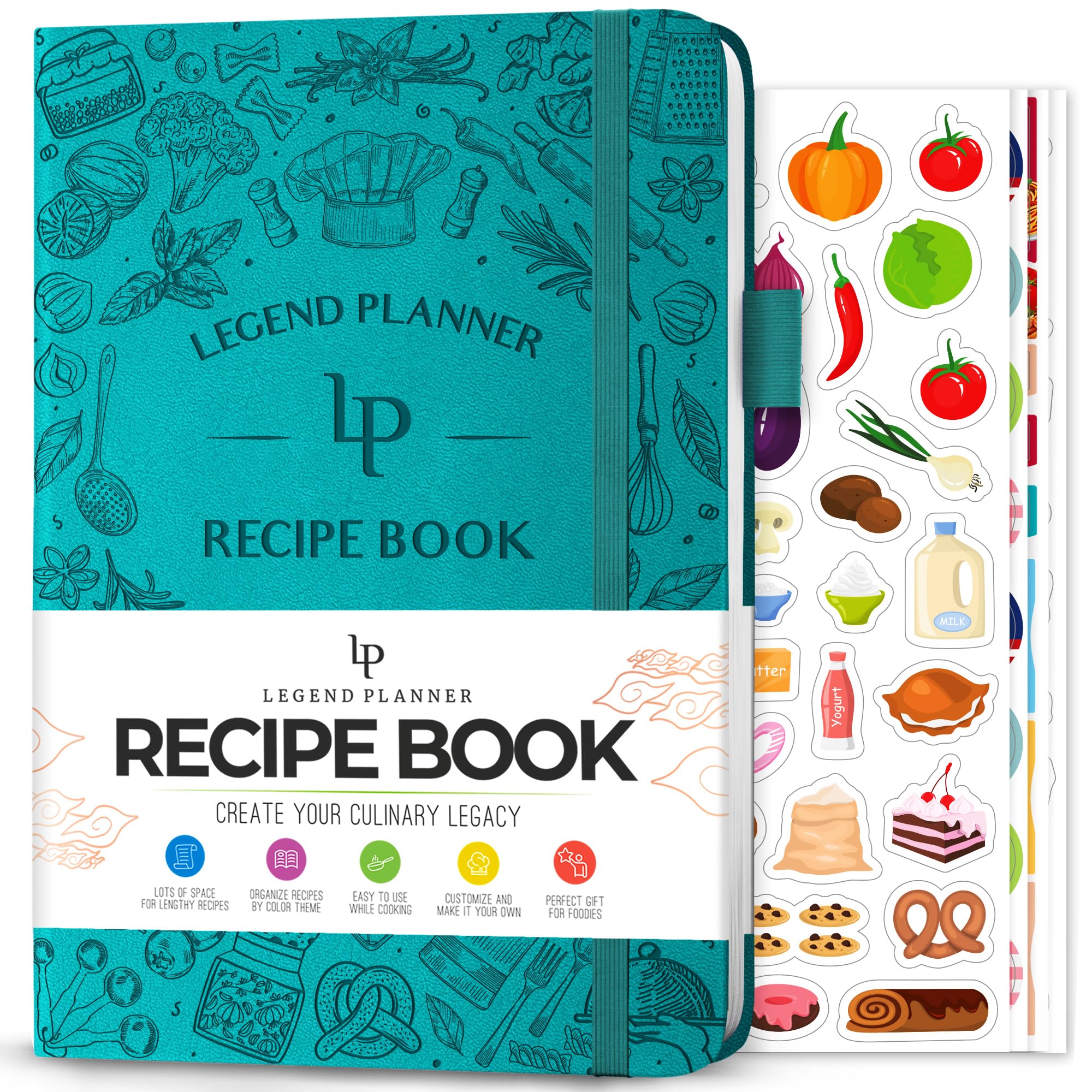 Legend Recipe Book – Blank Family Cookbook to Write In Your Own Recipes – Empty Cooking Journal – Personalized Cooking Notebook, Hardcover, A5, 58 Recipes In Total (Turquoise)