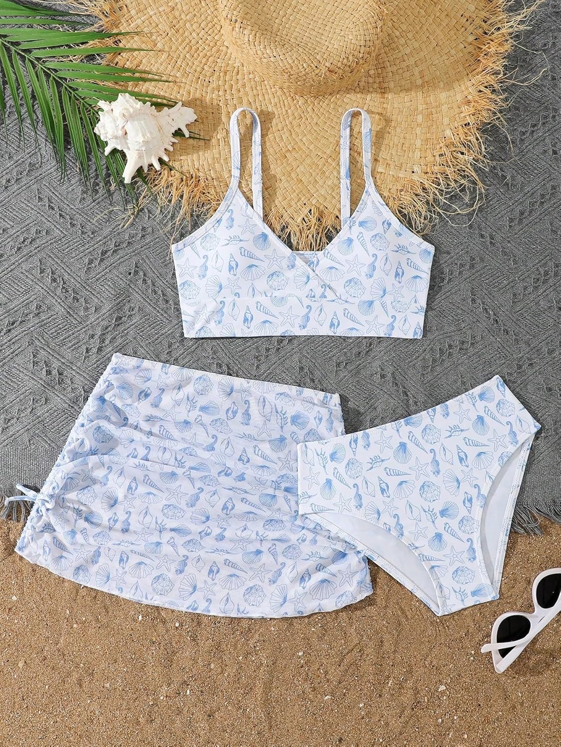 Girls' 3 Piece Swimsuit Bathing Suits Graphic Bikini Sets for Teens with Skirt Coverup