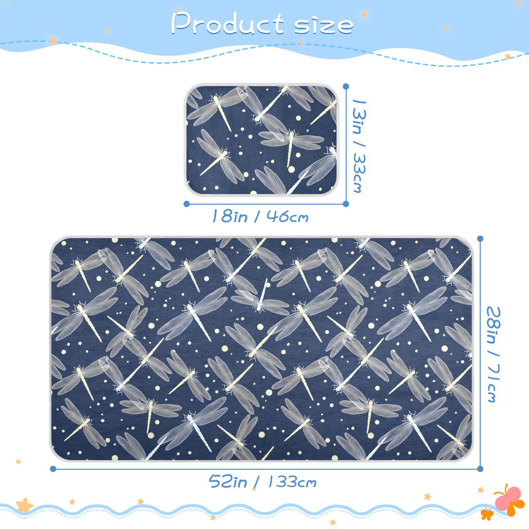 Takiito Dragonflies Baby Cooling Mattress Pad, Soft & Breathable Cooling Mat Keep Baby Cool in Summer 28x52 in, Nursery Essential