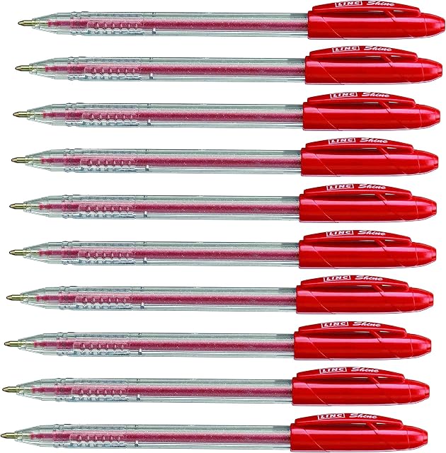 10 x EXTRA SPARKLE GLITTER GEL PENS FINE 0.7 mm Tip Red Colour + 1 GROSSē Ball pen Free
