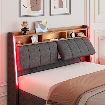 Double Bed Frame 4ft6, Ottoman Bed Double with Storage, Linen Grey