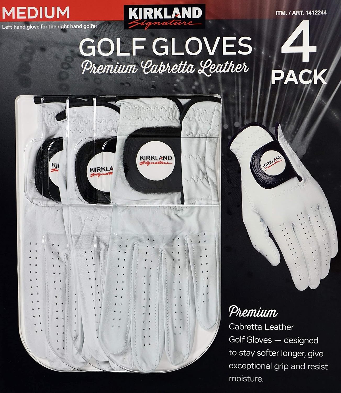 Kirkland Signature Golf Gloves Premium Cabretta Leather, Medium (4 Count) - Image 6