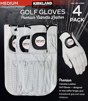 Kirkland Signature Golf Gloves Premium Cabretta Leather, Medium (4 Count)