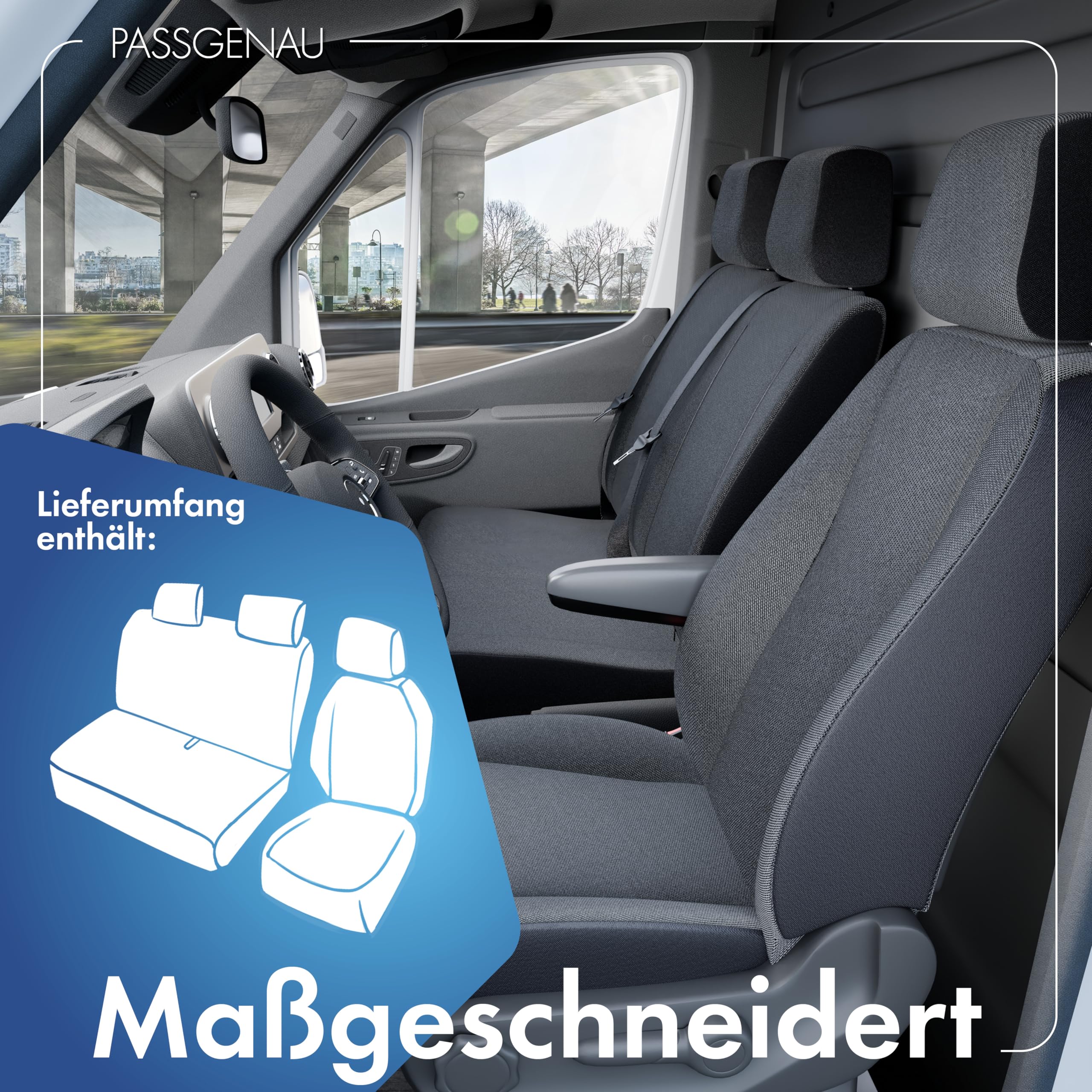 WALSER Passform Auto-Sitzbezug, Transporter-Schonbezug Stoff kompatibel mit Opel Vivaro, Renault Traffic, Einzelsitzbezug + Doppelbank