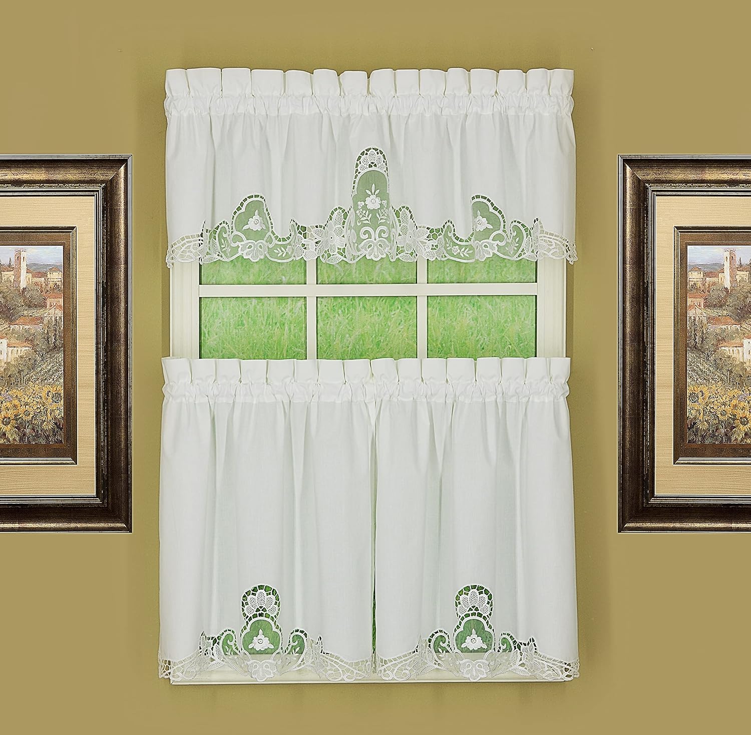 Today's Curtain Annabelle Valance 14" Macrame Applique, White, 60W x 14L