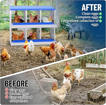 Chicken Nesting Box, 6 Compartment Galvanized Steel Chicken Laying Boxes, Heavy Duty Rustproof Chicken Coop with Easy Egg Collection for Backyard Farms - Wall Mountable, Blue
