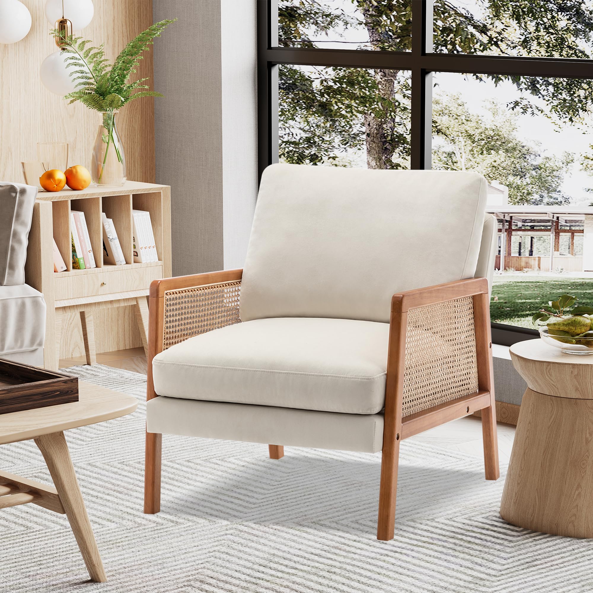 Snapklik.com : Alunaune Ivory Accent Chair Natural Rattan Armchair